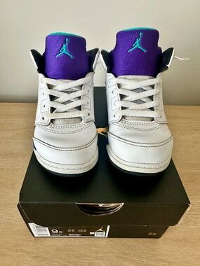Toddler Jordan 5 Retro (OG) - White New Emerald Grape Ice - Size 9